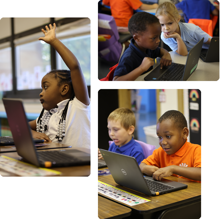 Students engaged in learning and interacting in a classroom collage
